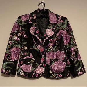 ECI Embroidered Blazer SILK Black & Purple 1990s